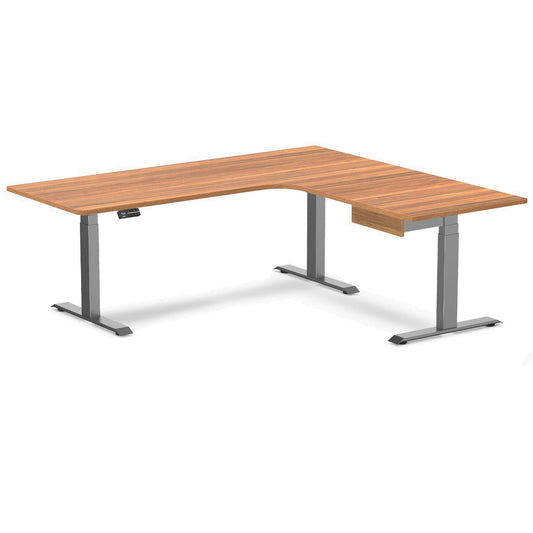 Desky L-Shape Melamine Standing Desk With Drawer 200cm - Right Return Prime Oak Top and Space Grey Leg