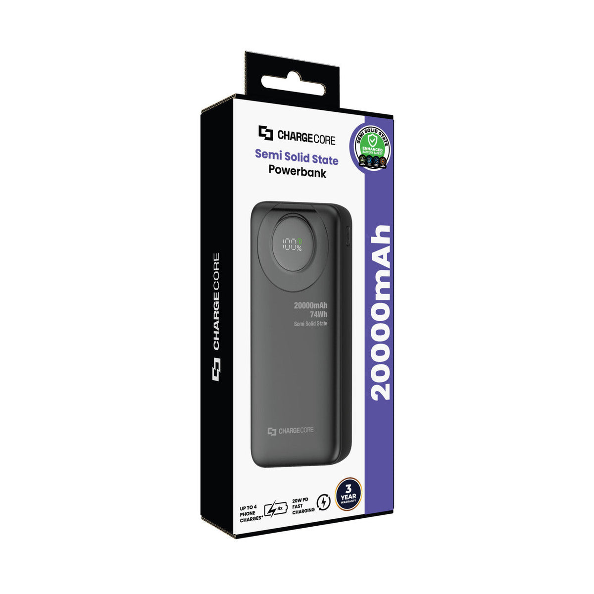 Laser ChargeCore 20,000mAh 20W Semi-Solid-State Power Bank (Black)