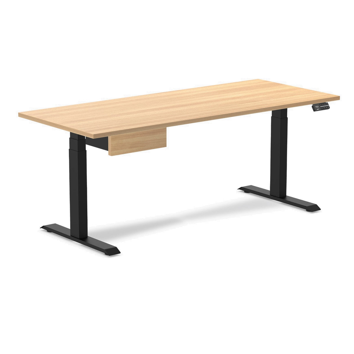 Desky Dual Melamine Standing Desk With Drawer 180cm Sublime Teak Desktop and Matte Black Frame