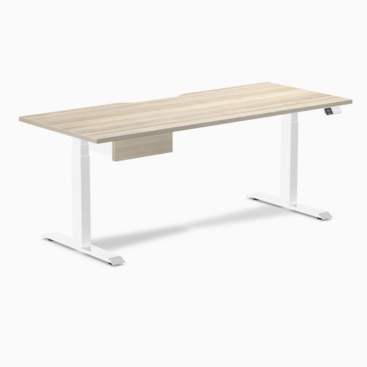 Desky Dual Scalloped Melamine Standing Desk With Drawer - Classic Oak / 1800x750mm / White