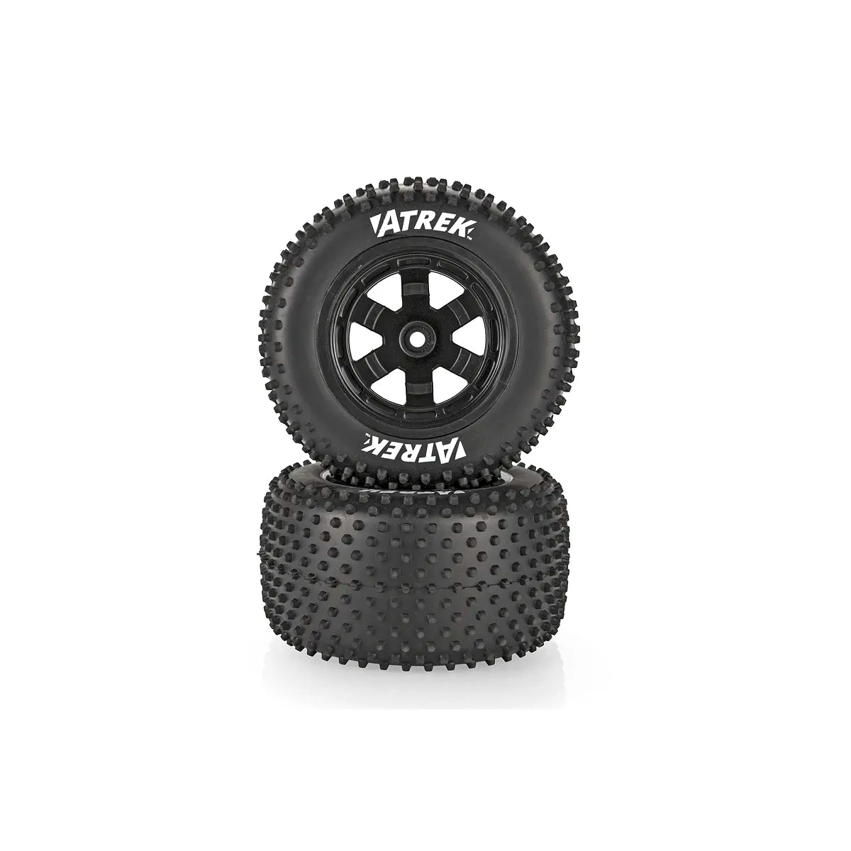 Atrek 2.3" Wildfire Pro Knobby Rear Tyres on Black 6 Spoke Rims - Glued Wheels 2Pcs