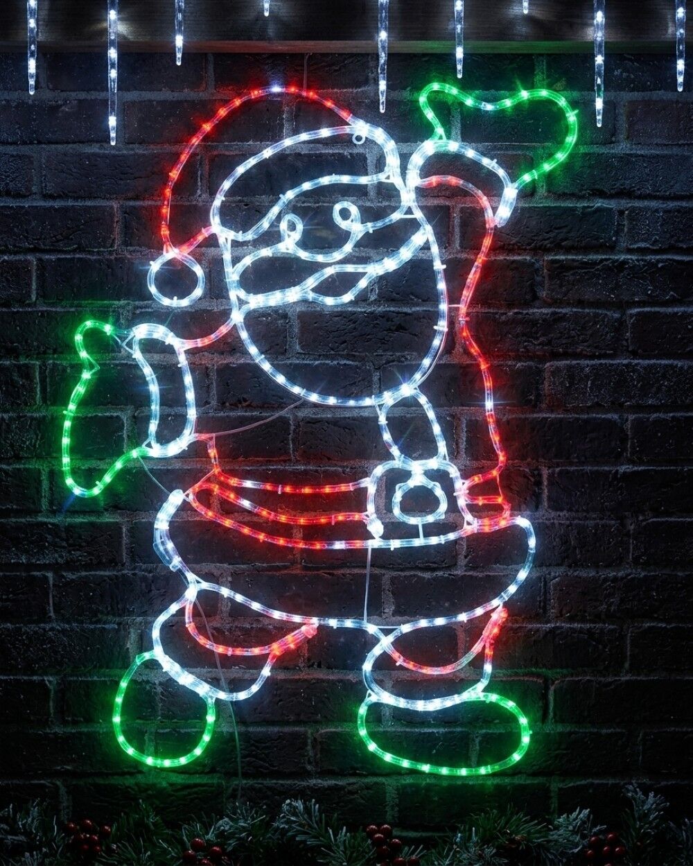 1m Jolly Posing Santa LED Rope Light Silhouette With Twinkle EffectRed & White with Green