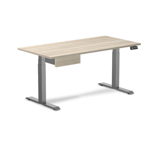 Desky Dual Melamine Standing Desk With Drawer 150cm Classic Oak Desktop and Space Grey Frame