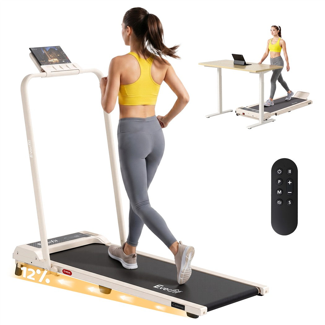 Everfit 3 in 1 Walking Pad Treadmill 12% Incline Foldable Under Desk Treadmills 40cm Belt Beige