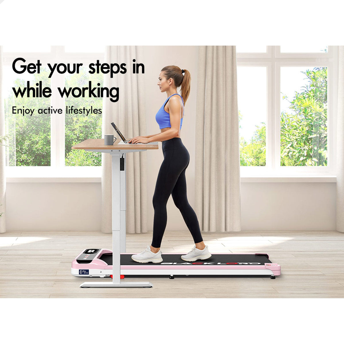 BLACK LORD Treadmill Electric Walking Pad Incline Home Gym Remote Control (Pink)