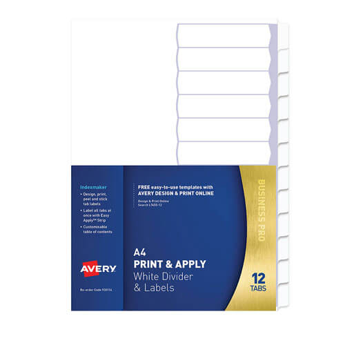 Avery Indexmaker Dividers Punched A4 - 10 Tab