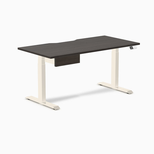 Desky Dual Scalloped Melamine Standing Desk With Drawer - Burnished Wood / 1500x750mm / Wheat