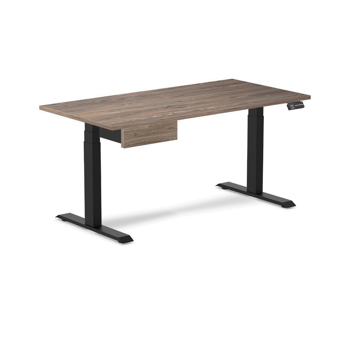 Desky Dual Melamine Standing Desk With Drawer 150cm Natural Walnut Desktop and Matte Black Frame