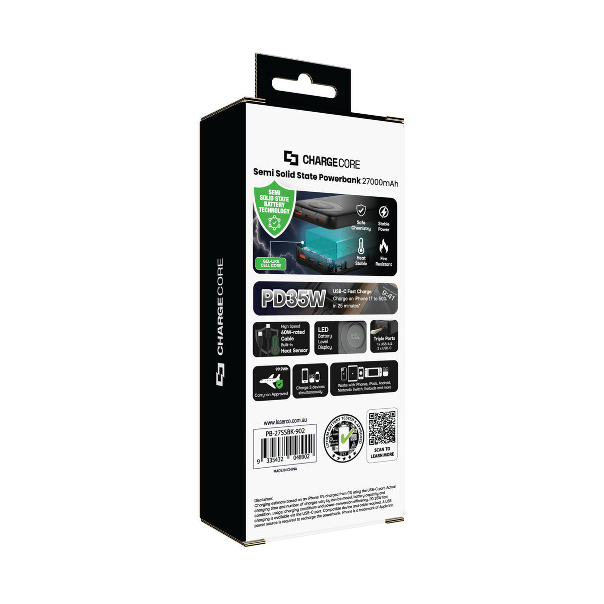 Laser ChargeCore 27,000mAh 35W Semi-Solid-State Power Bank (Black)