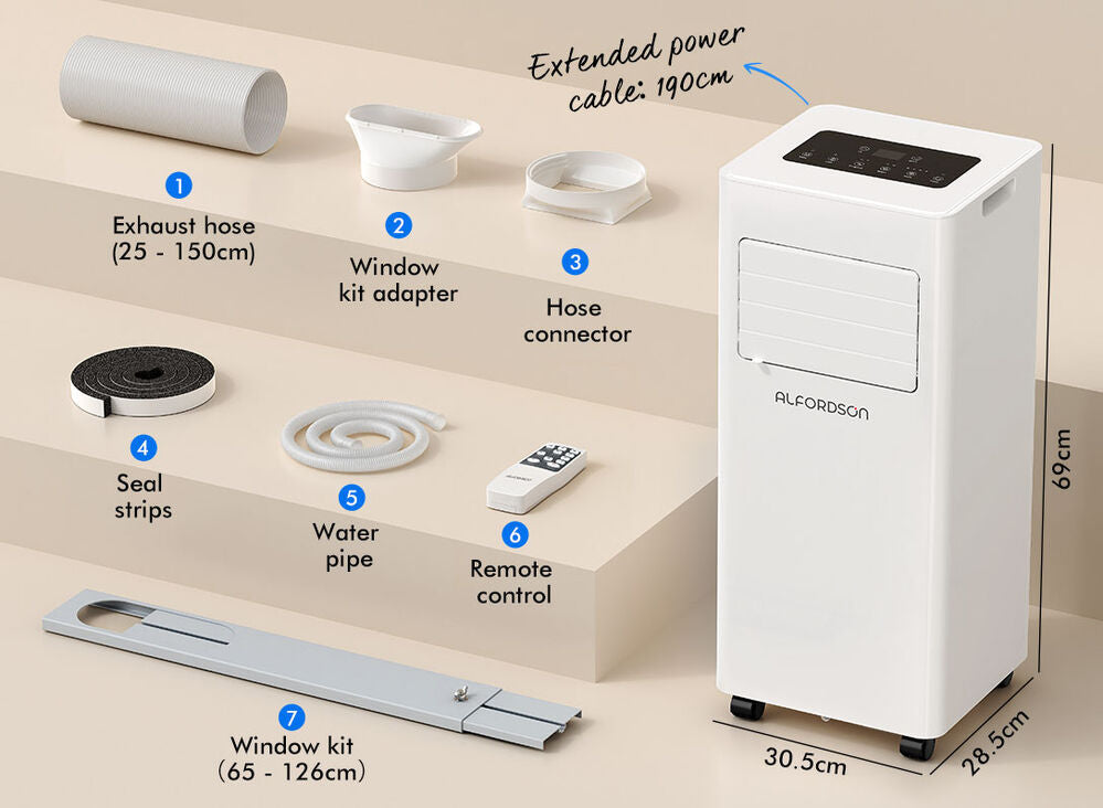 ALFORDSON Portable Air Conditioner 9000BTU Dehumidifier Fan WiFi Remote (White)