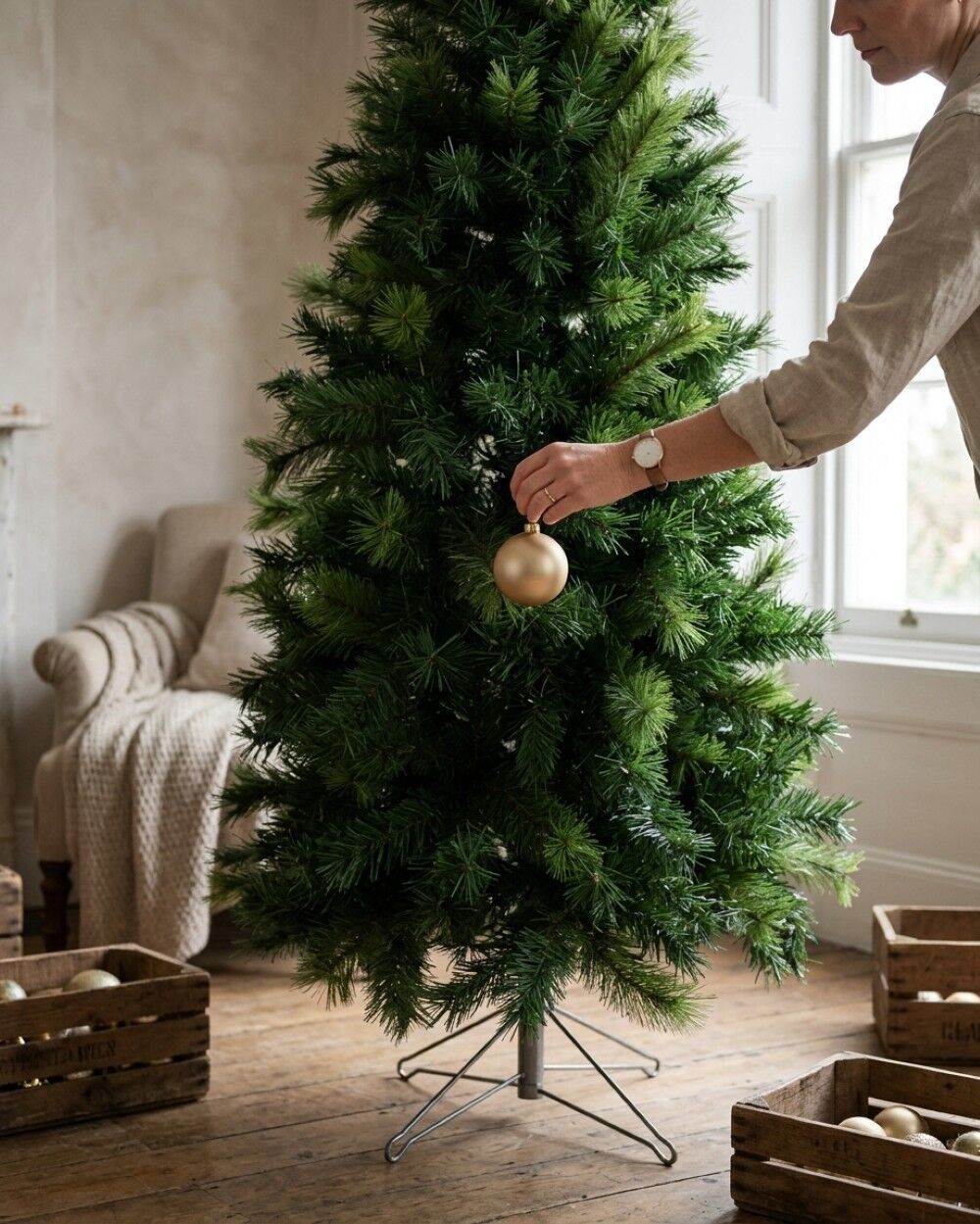 2.3m Slimline Artificial Christmas Tree | 826 Tips & Hinged Branches Green