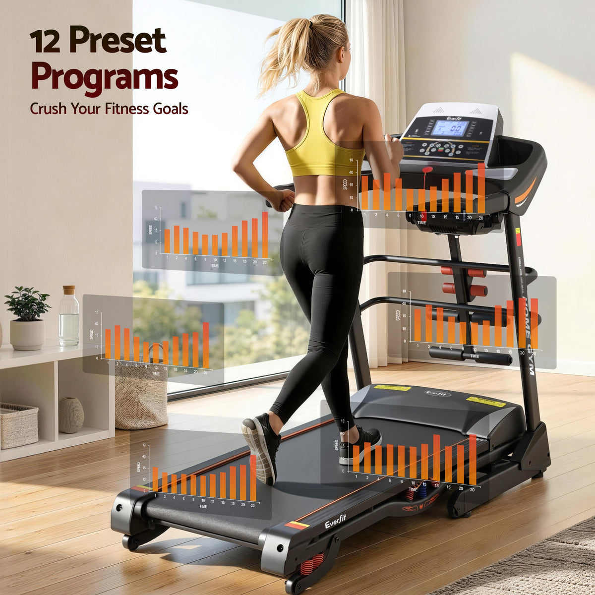 Everfit Treadmill Electric Home Gym Fitness Exercise Machine w/ Massager 480mm