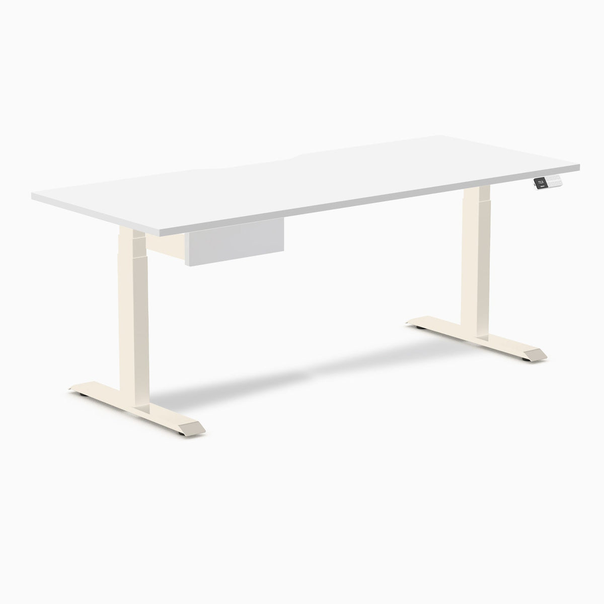 Desky Dual Scalloped Melamine Standing Desk With Drawer - White / 1800x750mm / Wheat