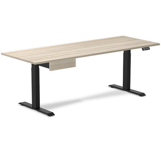 Desky Dual Melamine Standing Desk With Drawer 200cm Classic Oak Desktop and Matte Black Frame