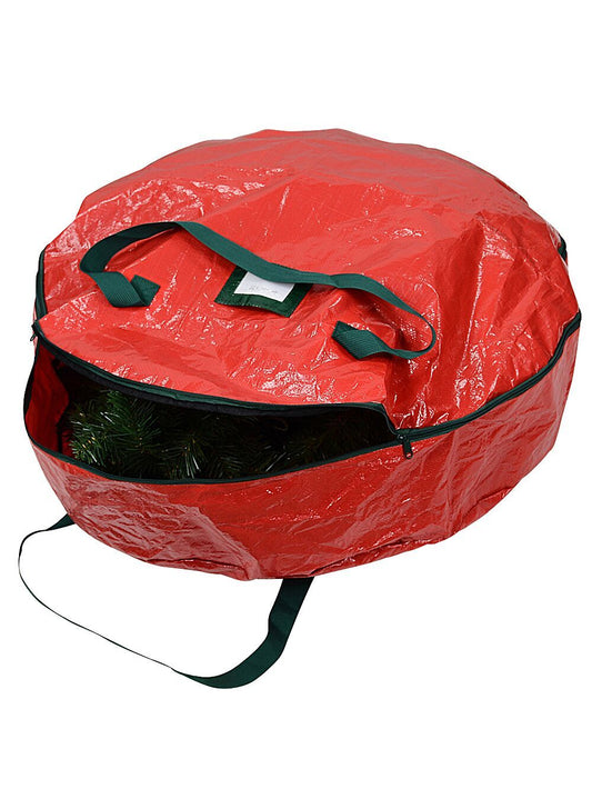 Christmas Wreath Storage Bag | Heavy Duty Case Fits Wreaths Up To 76cmRed with Green