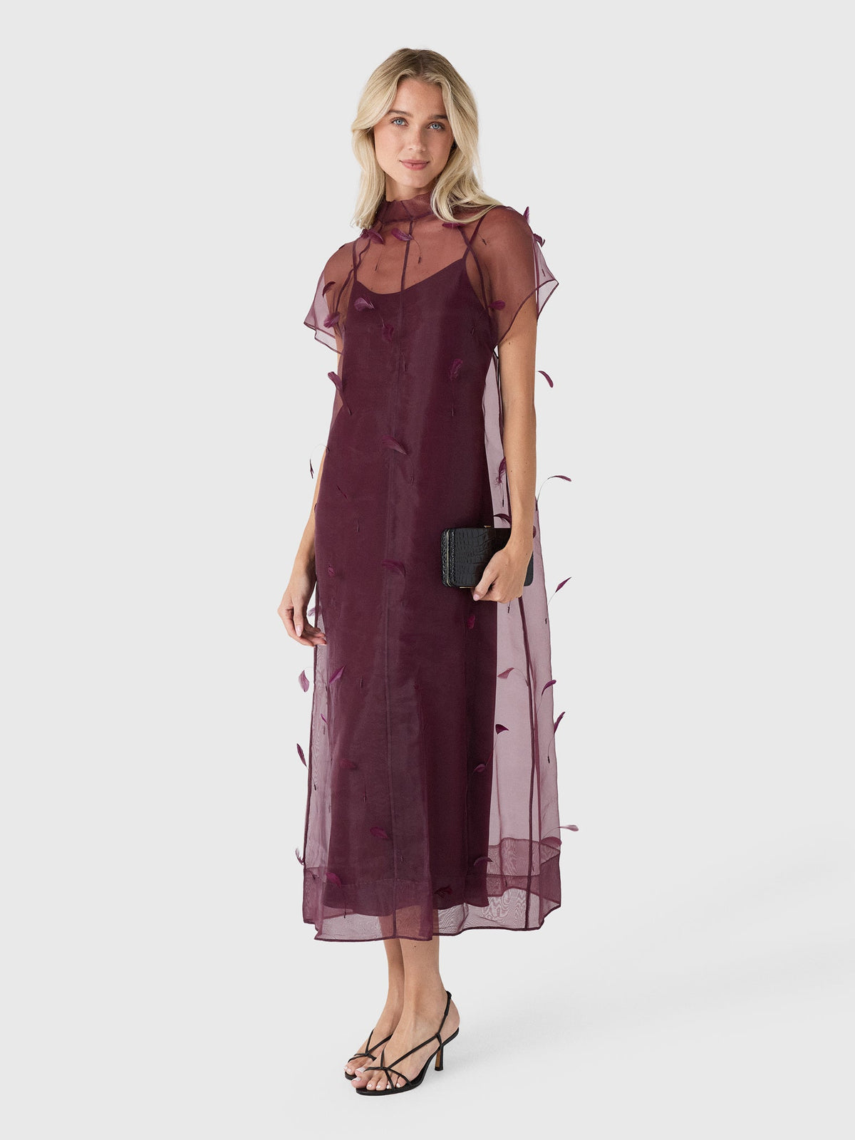 Simkhai Women's Pauline Organza Feather Midi Dress