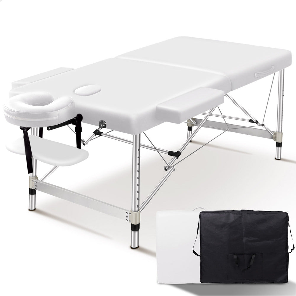 ALFORDSON Massage Table 2 Fold 55cm Foldable Portable Bed Desk Aluminium Lift Up (White)