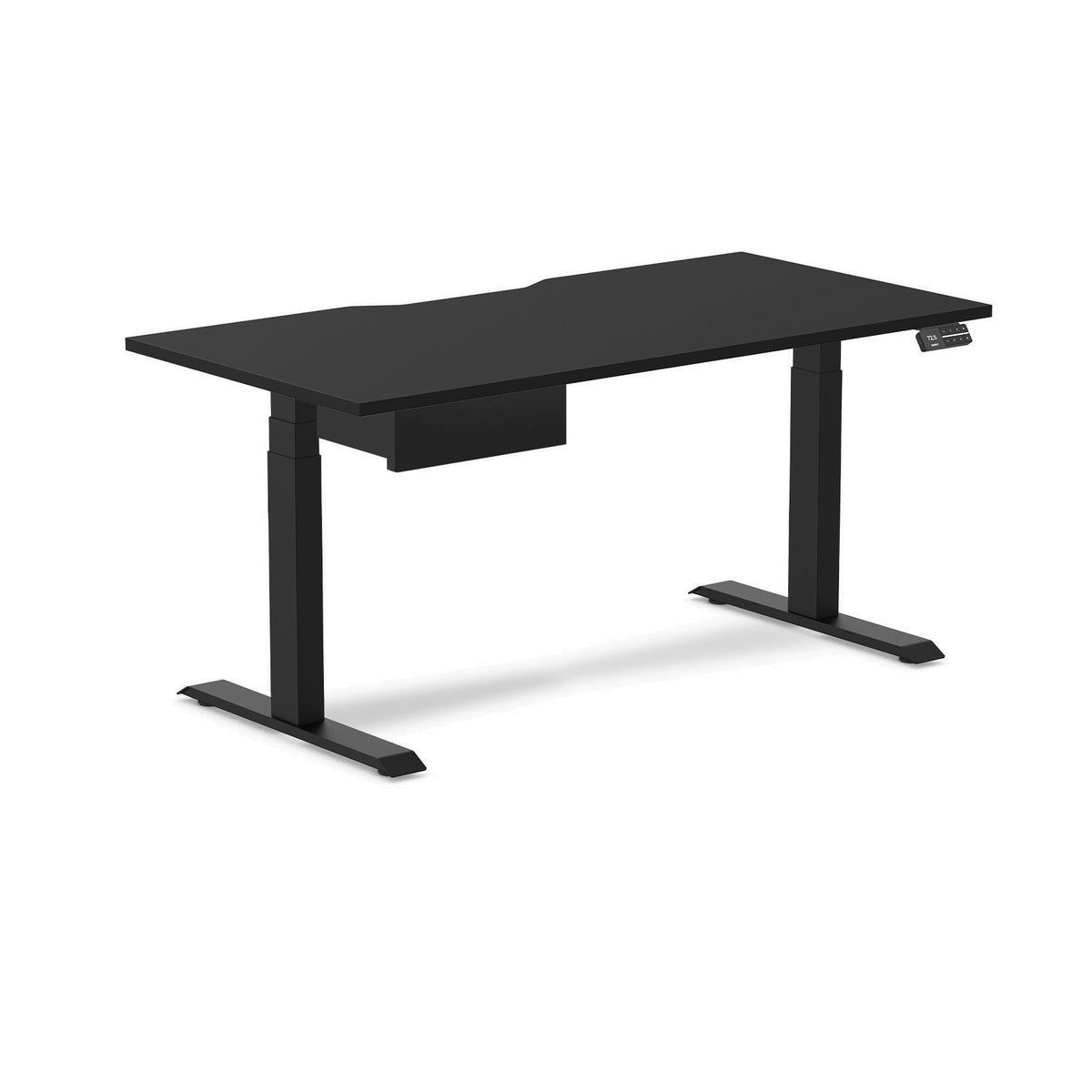Desky Dual Scalloped Melamine Standing Desk With Drawer - Black / 1500x750mm / Matte Black