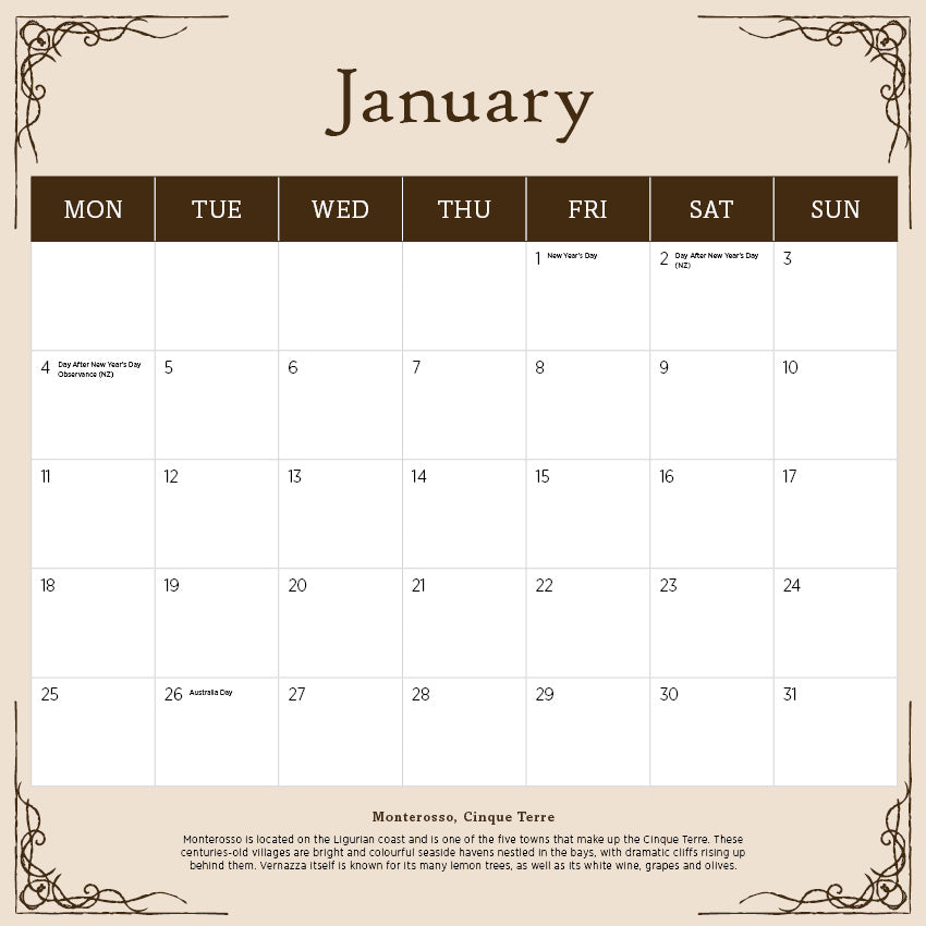 Romantic Italy Calendar 2027