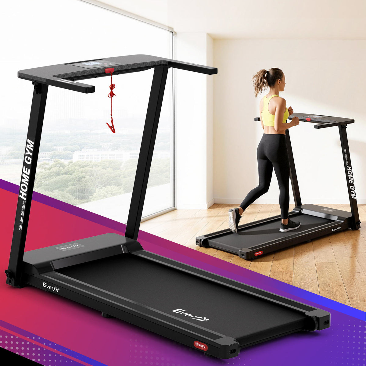 Everfit Treadmill Electric Home Gym Fitness Exercise Fully Foldable 420mm Black