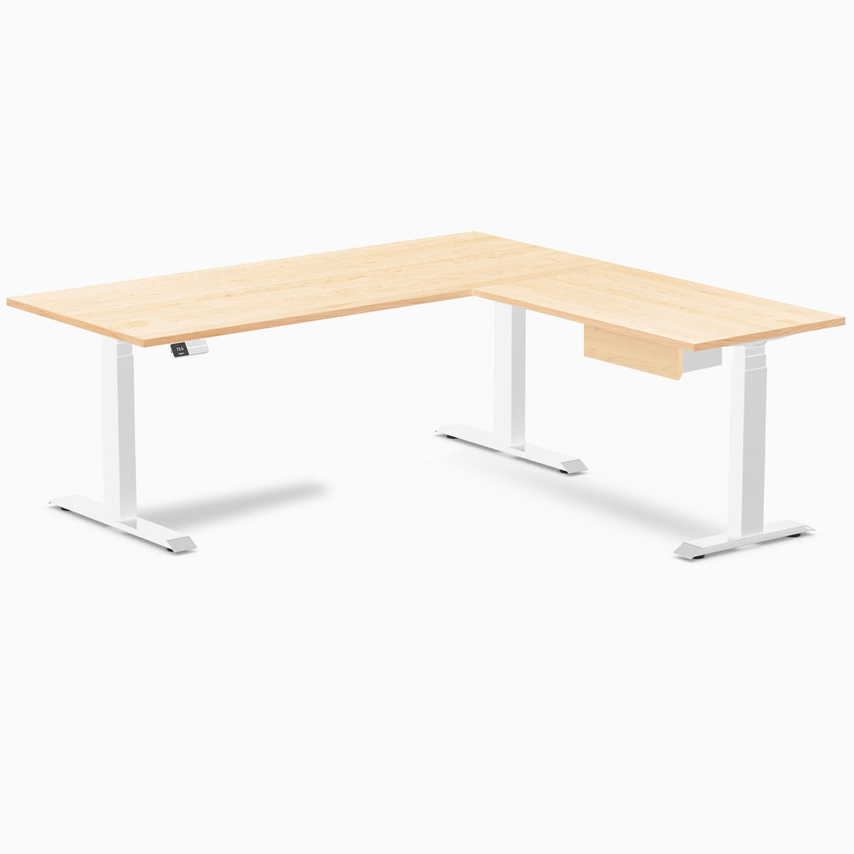 Desky Hardwood L-Shape Standing Desk With Drawer 180 x 175 cm Maple Top and White Leg