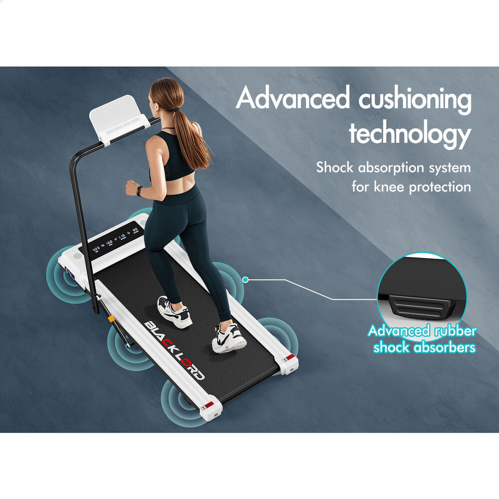 BLACK LORD Treadmill 2 IN 1 Electric Walking Pad Hydraulic Foldable 40cm Belt (White)