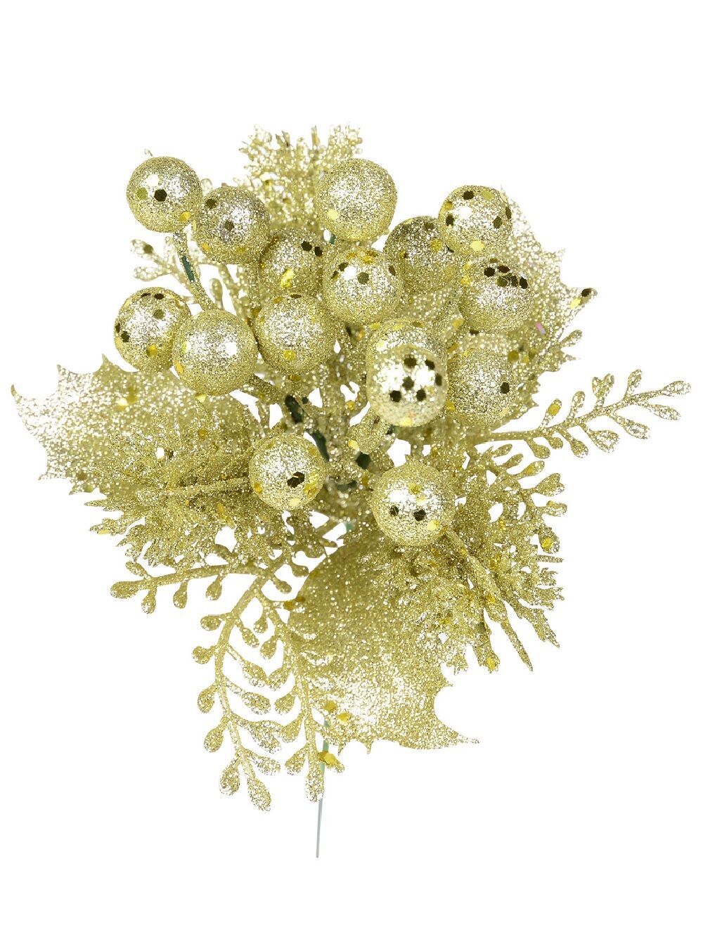 Champagne Berries, Twigs & Mixed Foliage Christmas Tree Stem Pick | 20cmChampagne