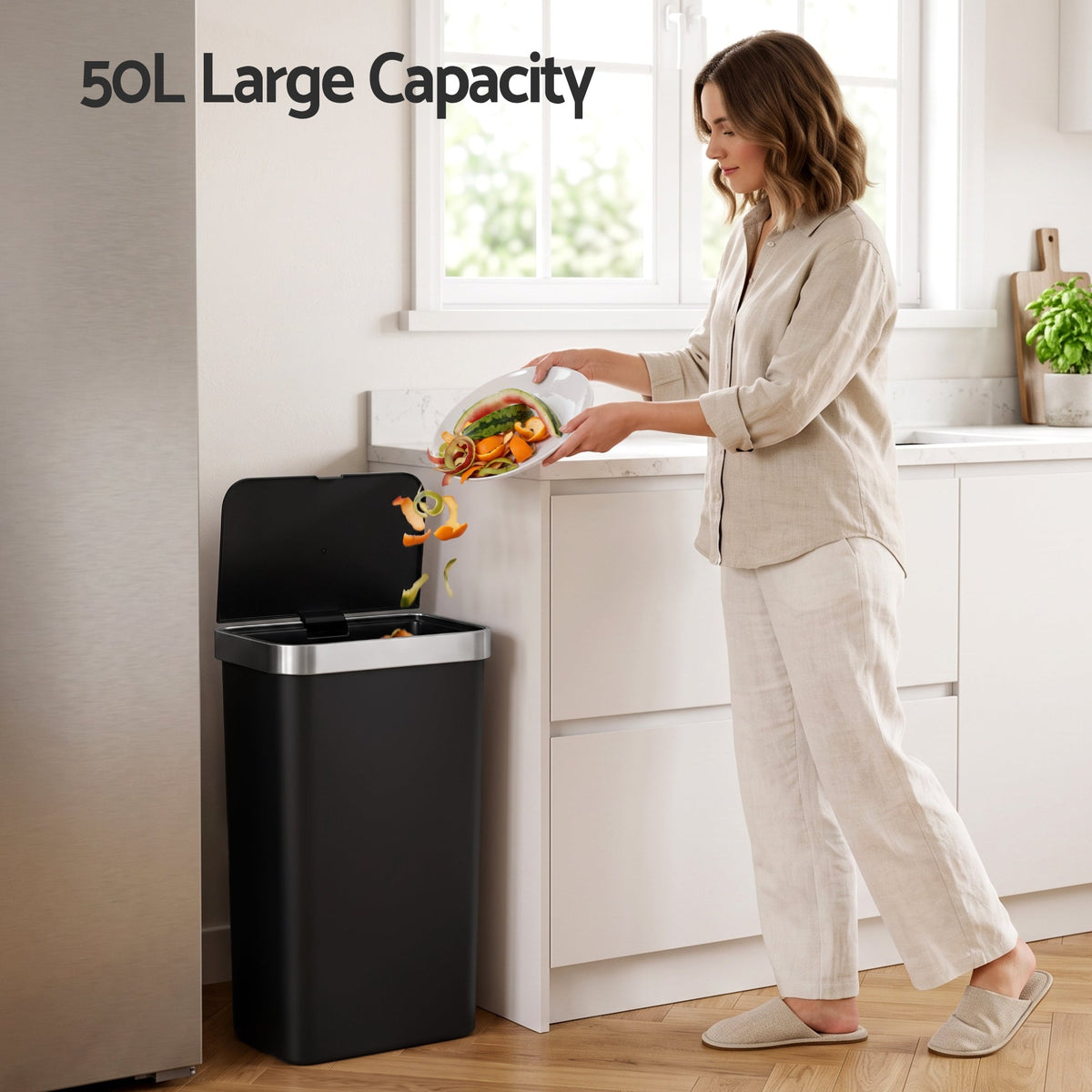 Devanti 50L Motion Sensor Trash Bin Automatic Kitchen Waste Dustbin Black