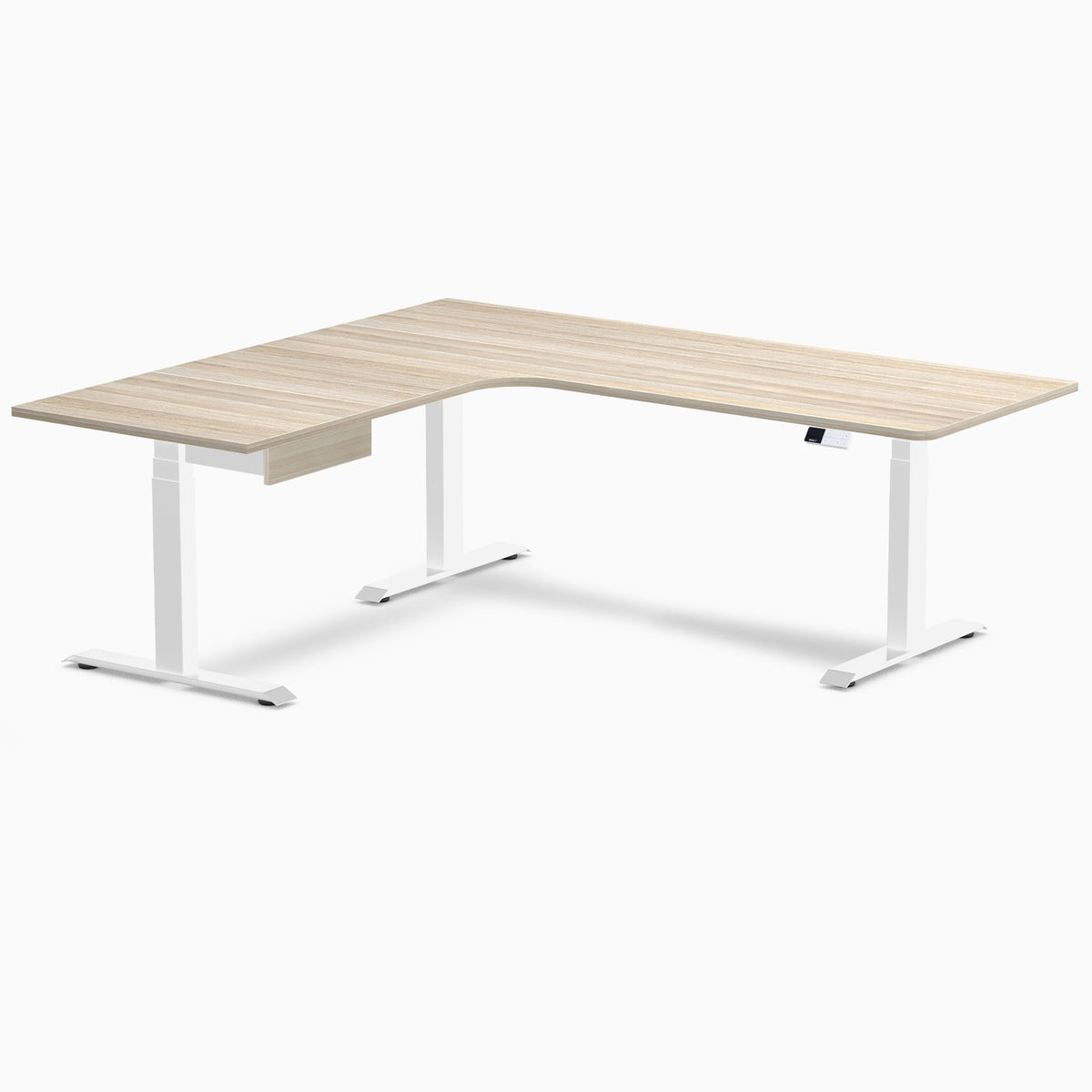 Desky L-Shape Melamine Standing Desk With Drawer 200cm - Left Return Classic Oak Top and White Leg