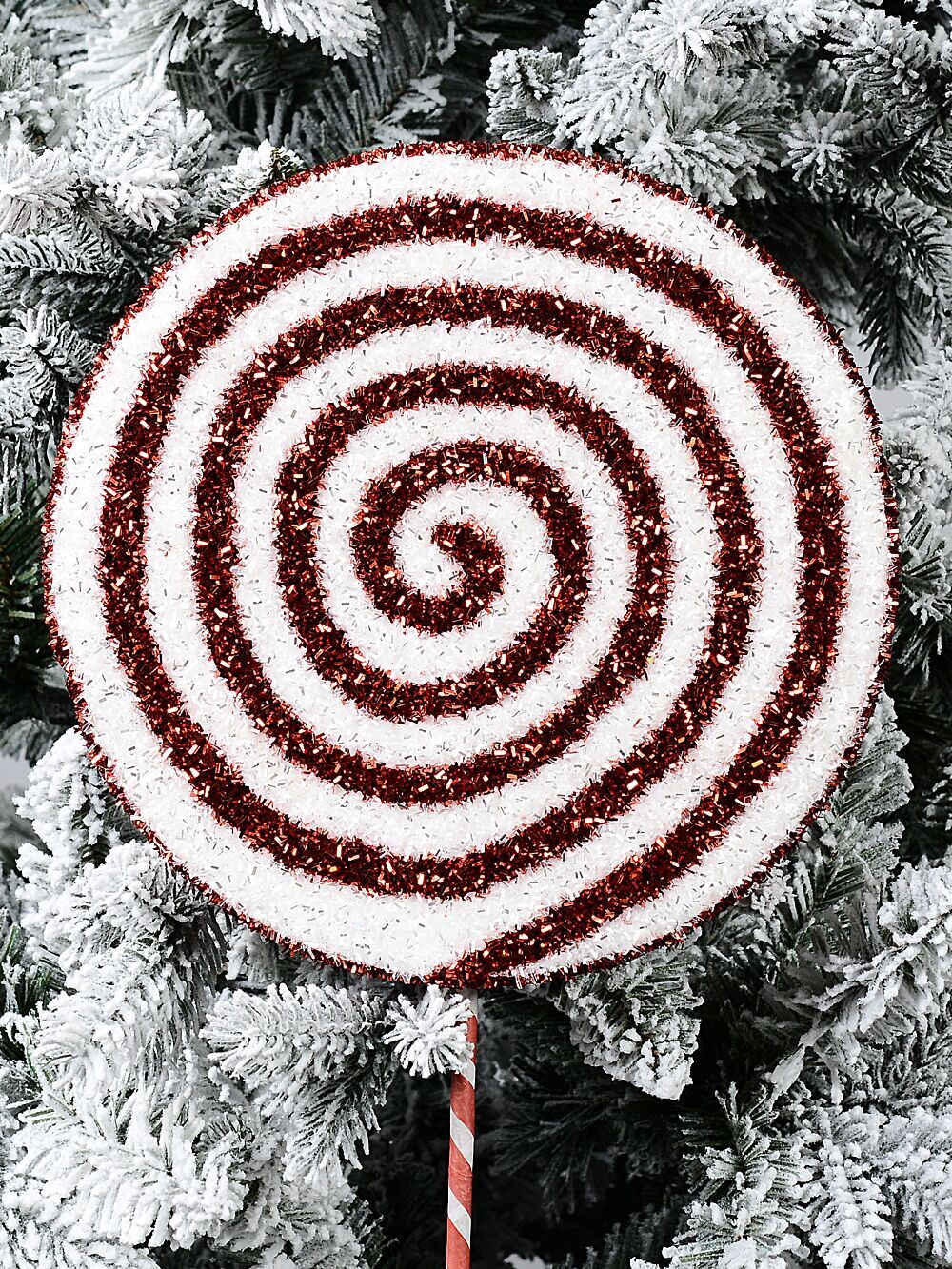 Red & White Spiral Metallic Tinsel Plaque Long Christmas Stem | 71cmRed & White