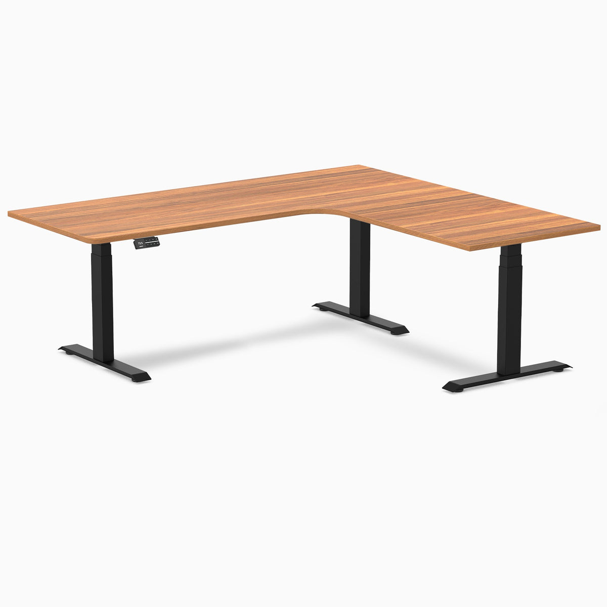 Desky L-Shape Melamine Sit Stand Desk 200cm - Right Return Prime Oak Top and Matte Black Leg
