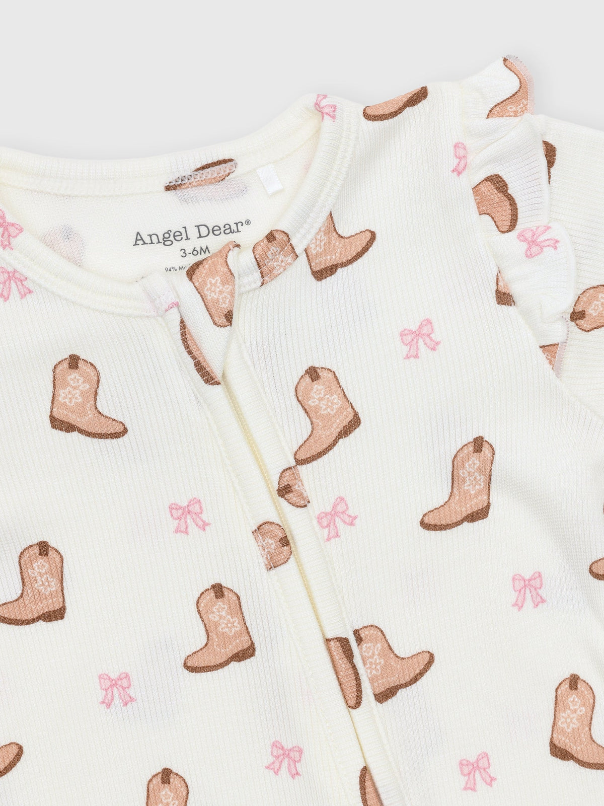 Angel Dear Baby Girls' Mini Cowgirl Boots 2-Way Zipper Ruffle Sleeve Footie