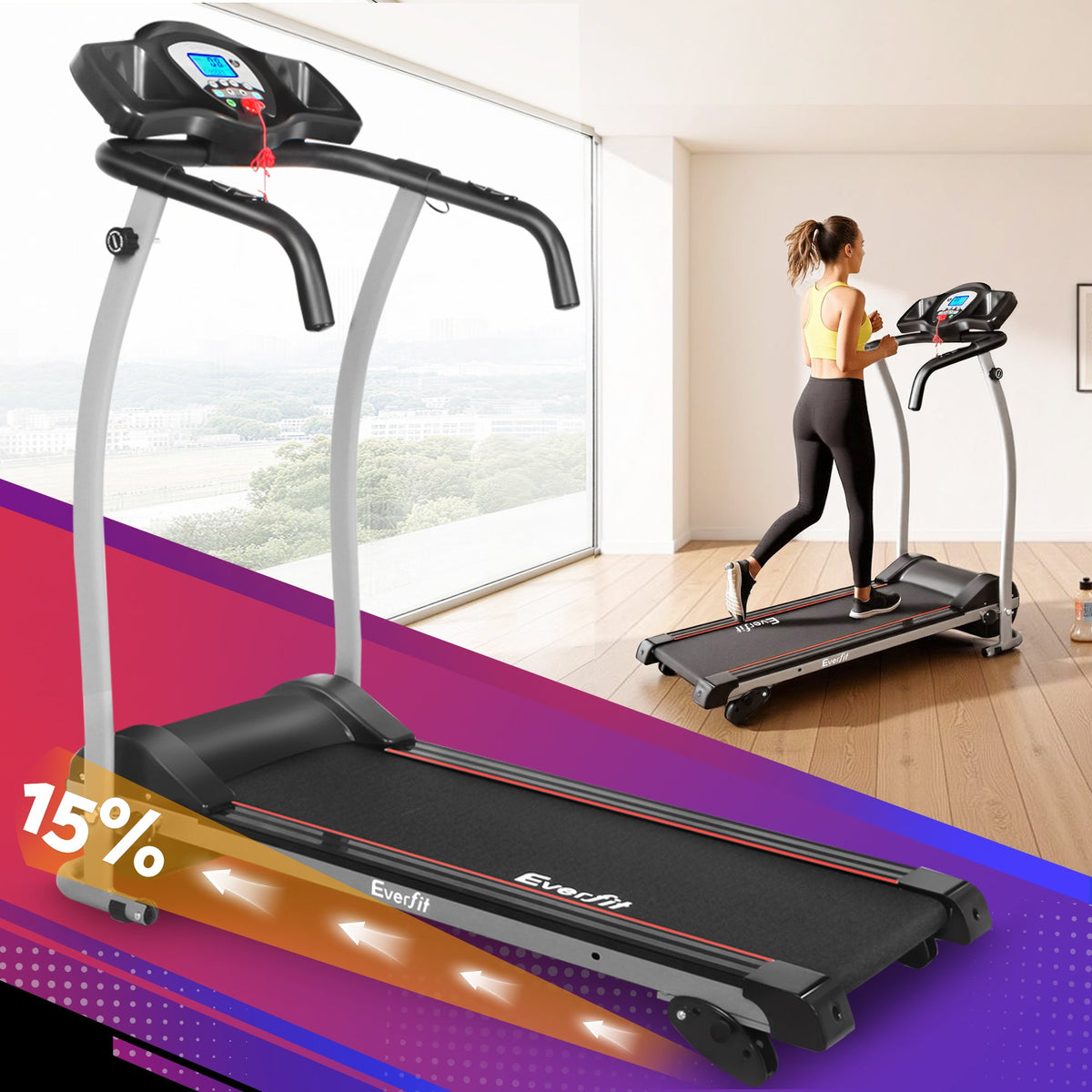 Everfit Treadmill Electric Home Gym Fitness Exercise Machine Foldable 360mm