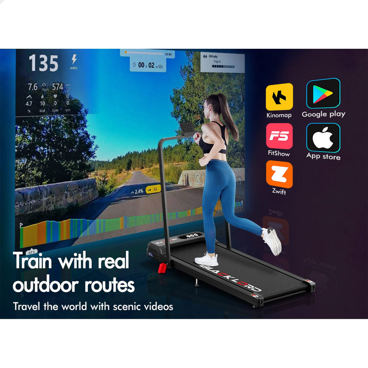 BLACK LORD Treadmill Electric Walking Pad Folding Incline Remote Control (Black)