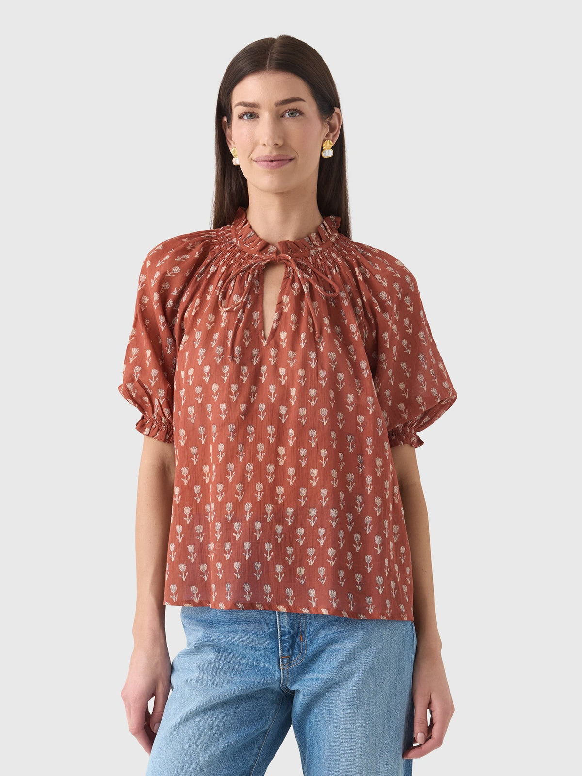 M.A.B.E Women's Ari Print Short Sleeve Top