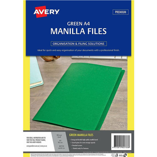 Avery Manilla Folder A4 20pk - Green