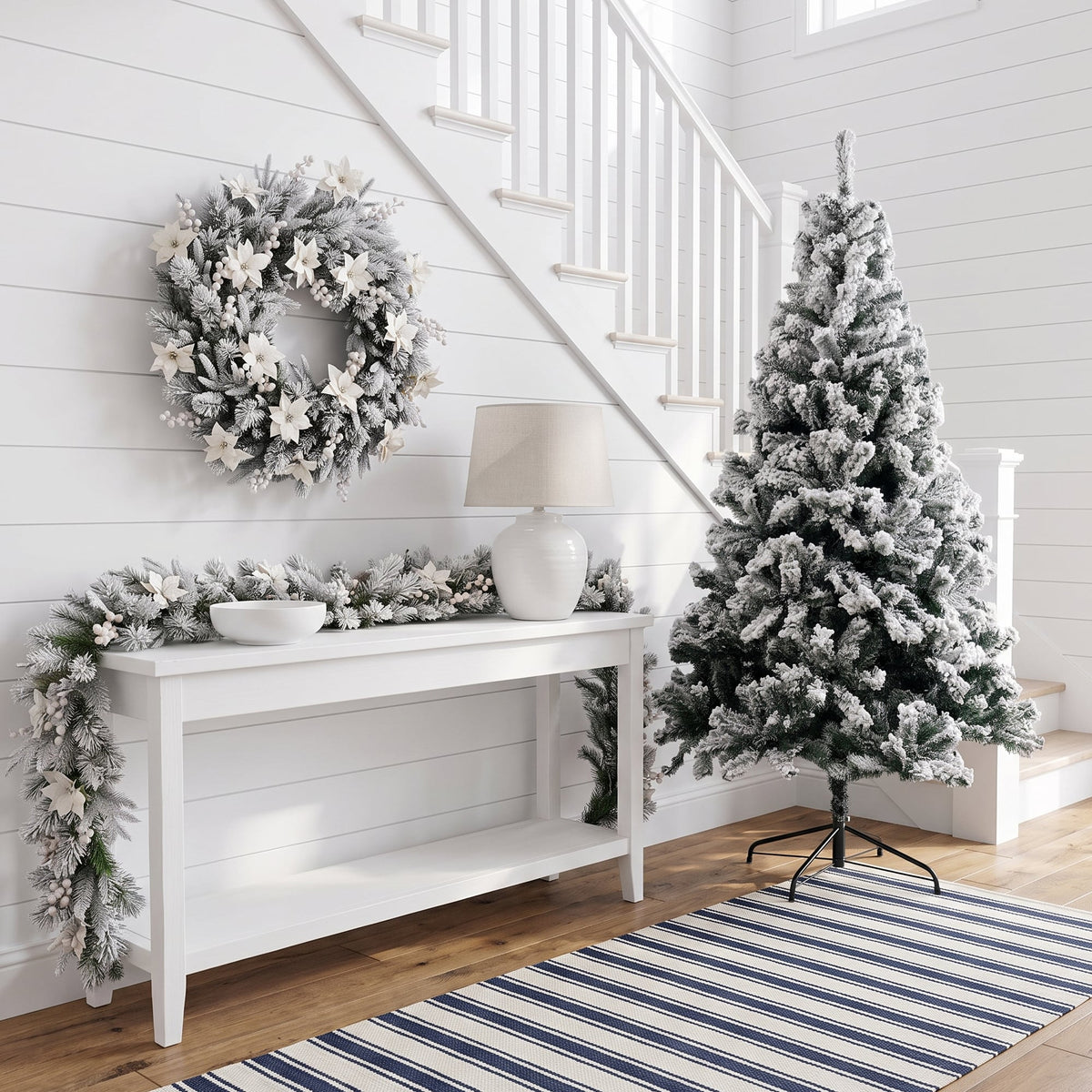 Christabelle Snow-Tipped Christmas 3pc Set 2.4m Christmas Tree Wreath and Garland with LED Lights Holiday Decor