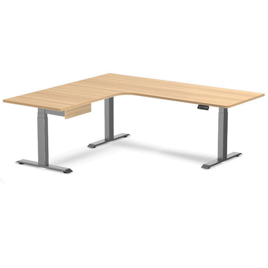 Desky L-Shape Melamine Standing Desk With Drawer 200cm - Left Return Sublime Teak Top and Space Grey Leg