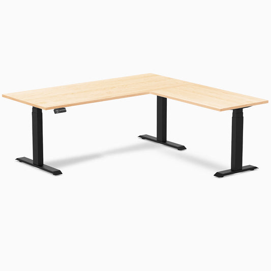 Desky Hardwood L-Shape Sit Stand Desk 180 x 175 cm Maple Top and Matte Black Leg