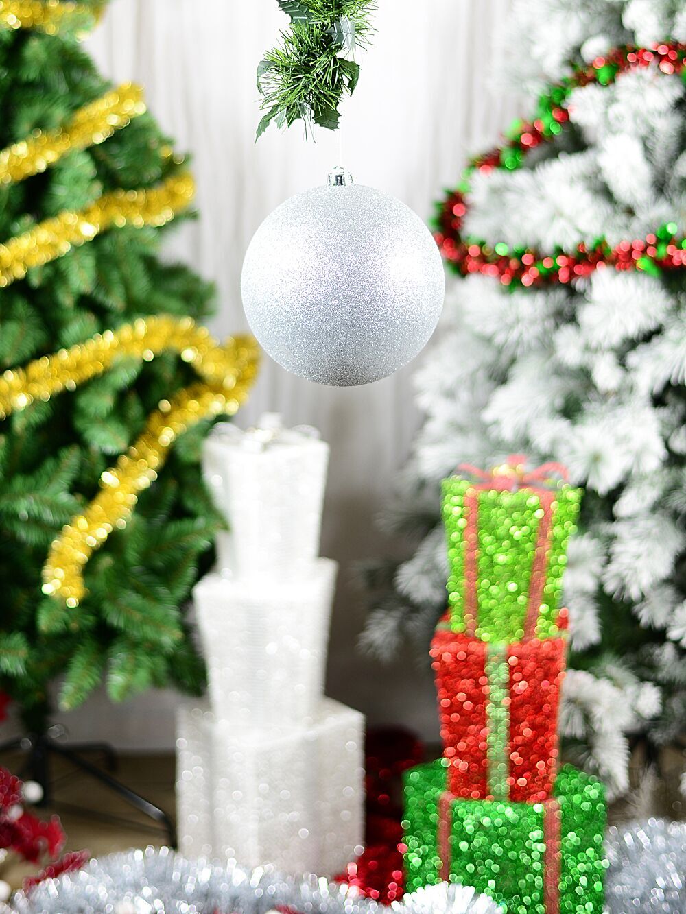 Majestic Silver Glitter Large Display Bauble | 20cmSilver