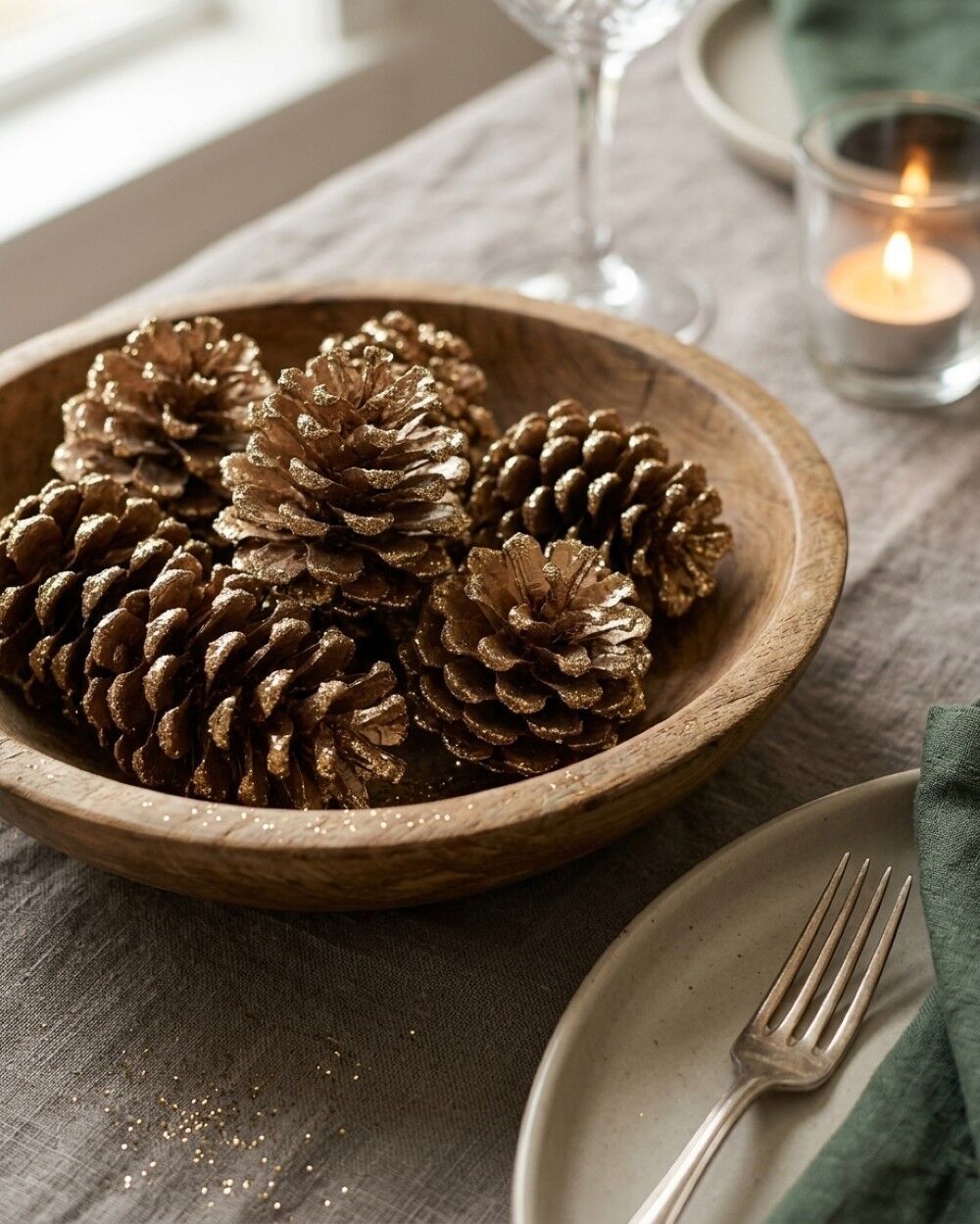 Natural Large Champagne Glittered Pinecones | 200gChampagne