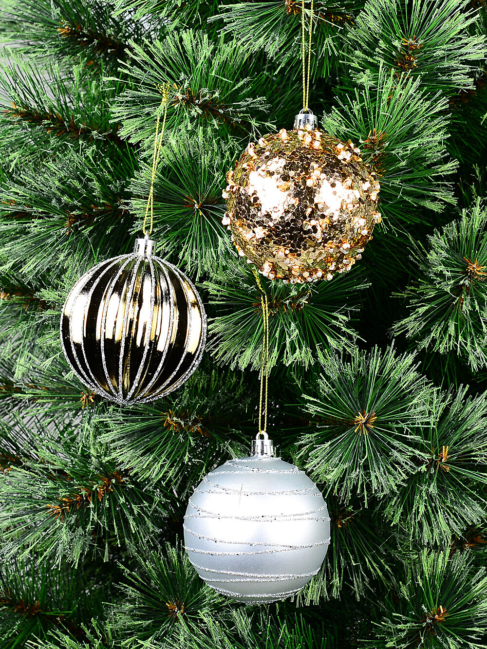 Dynamic Mixed Metallic Signature Ribbed & Embellished Baubles 24x 80mm Silver Champagne Gold & Rose Gold