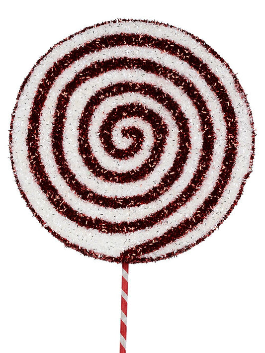 Red & White Spiral Metallic Tinsel Plaque Long Christmas Stem | 71cmRed & White