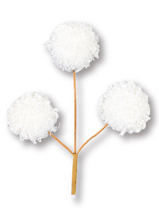 White Frosted Pom Pom Snowballs Christmas Tree Clip Pick | 12cmWhite