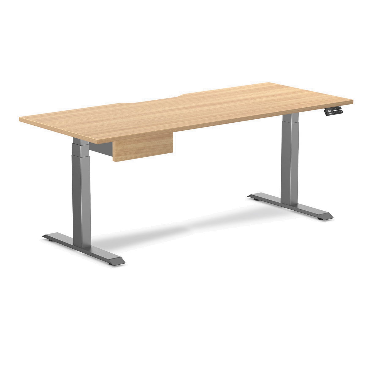 Desky Dual Scalloped Melamine Standing Desk With Drawer - Sublime Teak / 1800x750mm / Space Grey