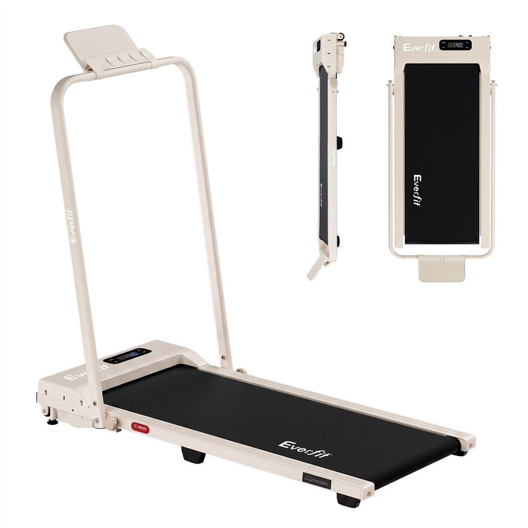 Everfit 3 in 1 Walking Pad Treadmill 12% Incline Foldable Under Desk Treadmills for Home 38cm Beige