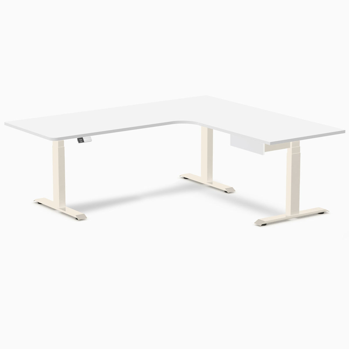 Desky L-Shape Melamine Standing Desk With Drawer 200cm - Right Return White Top and Wheat Leg