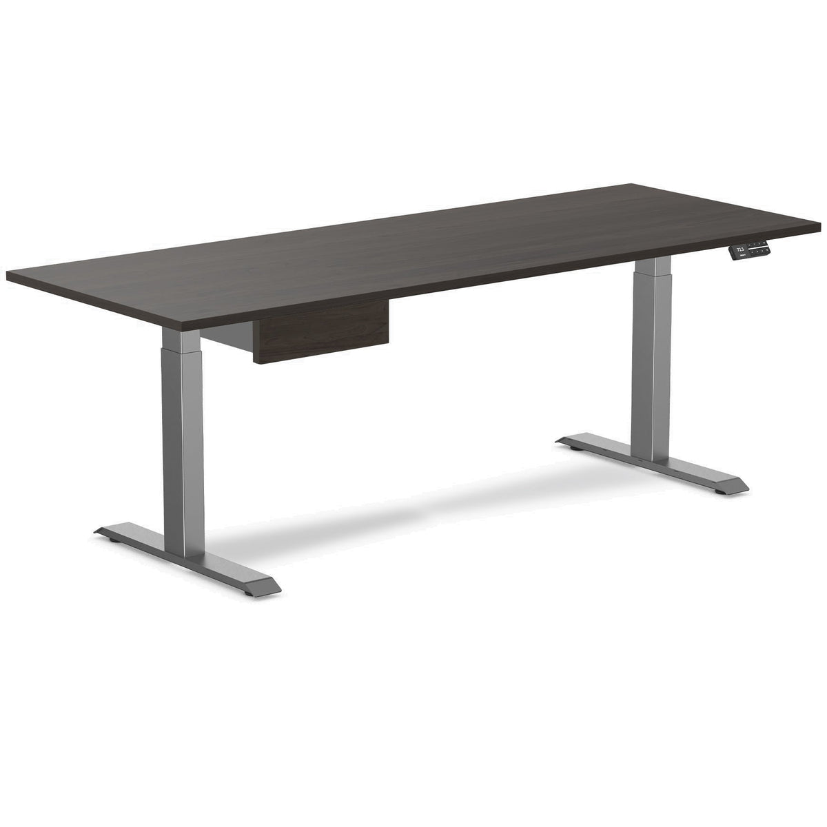 Desky Dual Melamine Standing Desk With Drawer 200cm Burnished Wood Desktop and Space Grey Frame