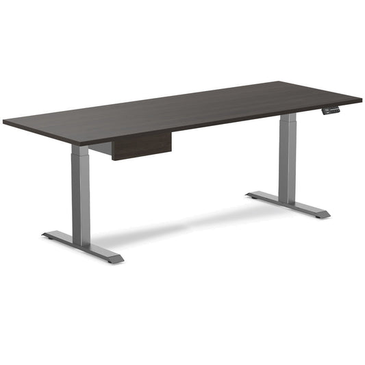 Desky Dual Melamine Standing Desk With Drawer 200cm Burnished Wood Desktop and Space Grey Frame