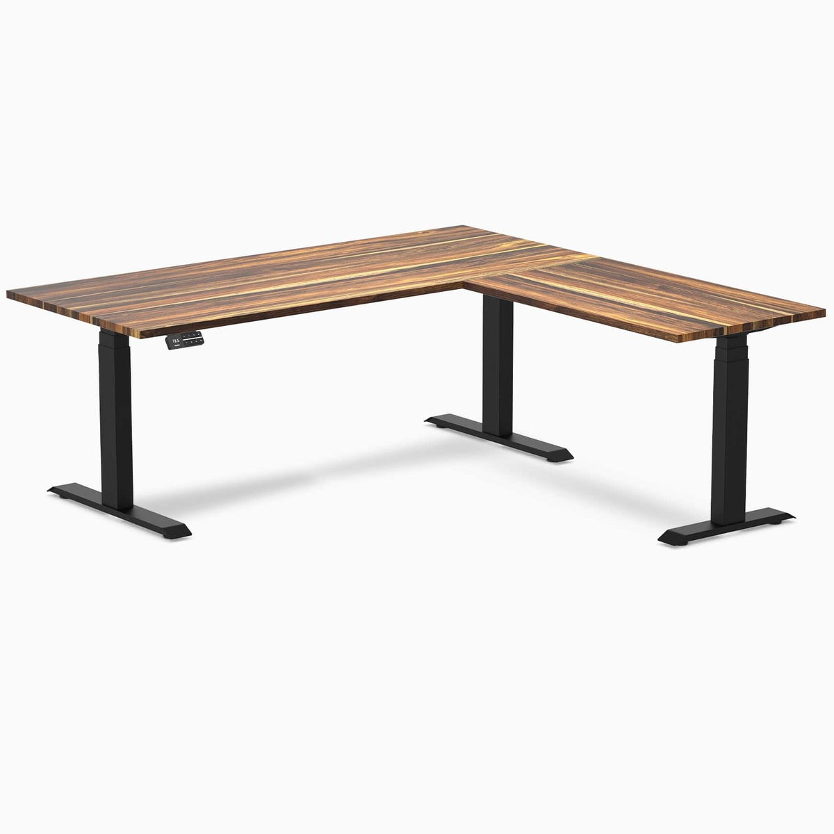 Desky Hardwood L-Shape Sit Stand Desk 180 x 175 cm Maple / Space Grey Top and Space Grey Leg